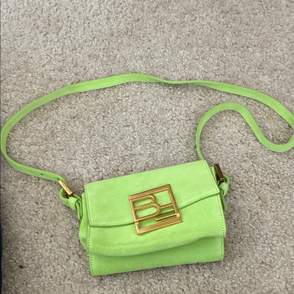 BY FAR Lime Green Suede Crossbody with Gold Logo - Picture 3 of 14